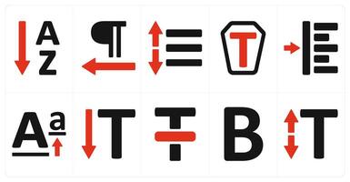 A set of 10 editing tools icons as ascending sorting, paragraph alignment, line spacing vector
