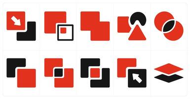 A set of 10 editing tools icons as send to back, back minus front, weld vector
