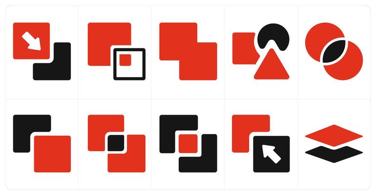A set of 10 editing tools icons as send to back, back minus front, weld