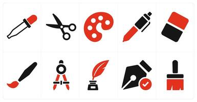 A set of 10 editing tools icons as color picker, scissors, theme vector