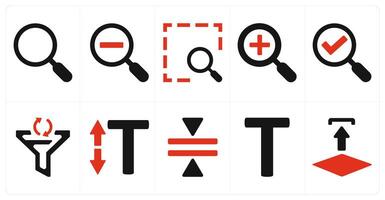 A set of 10 editing tools icons as search, zoom out, finder vector