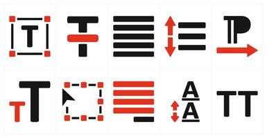 A set of 10 editing tools icons as text area, line through, justified vector