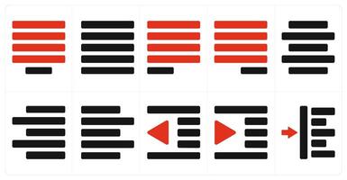 A set of 10 editing tools icons as center justified, justified, left justified vector