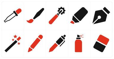 A set of 10 editing tools icons as color picker, paint brush, add new vector