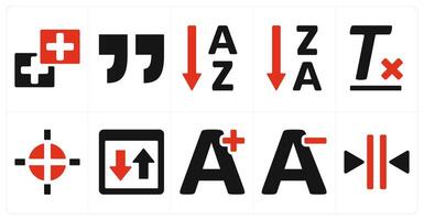 A set of 10 editing tools icons as add new, quotes, ascending sorting vector