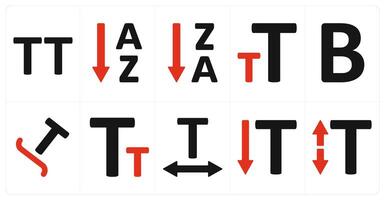 A set of 10 editing tools icons as capital letter, ascending sorting, descending sorting vector
