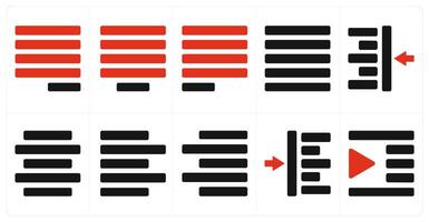 A set of 10 editing tools icons as right justified, center justified, left justified vector