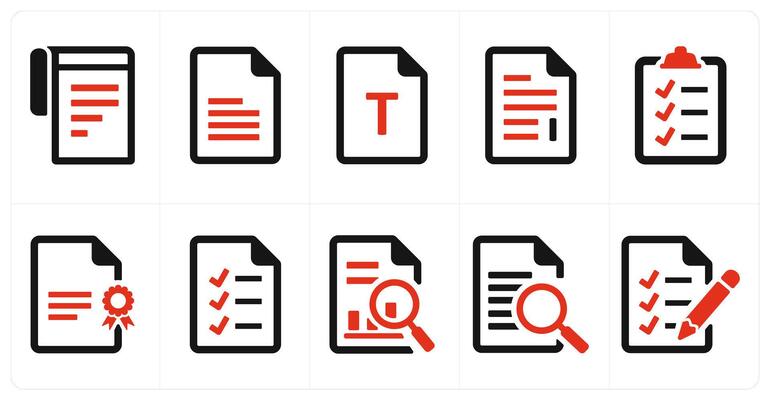 A set of 10 File icons as document, paper, horizontal document