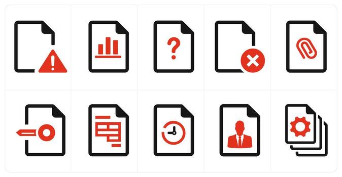 un conjunto de 10 archivo íconos como documento, papel, horizontal documento vector