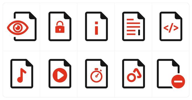 A set of 10 File icons as document, paper, horizontal document vector