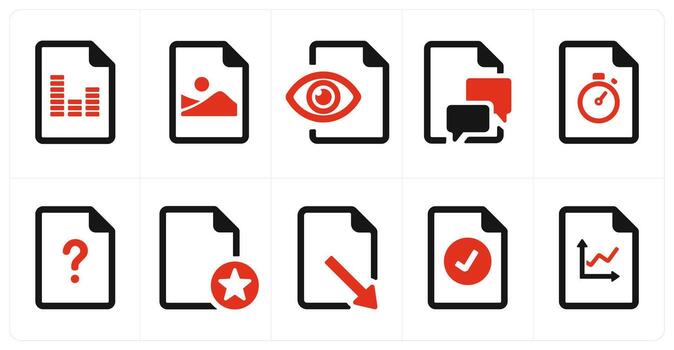 A set of 10 File icons as document, paper, horizontal document vector