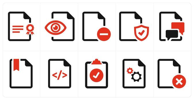 A set of 10 File icons as document, paper, horizontal document vector
