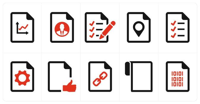 un conjunto de 10 archivo íconos como documento, papel, horizontal documento vector