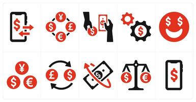 A set of 10 finance and money icons as online transaction, currency exchange, money change vector