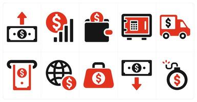 A set of 10 finance and money icons as send money, growth analysis, savings vector