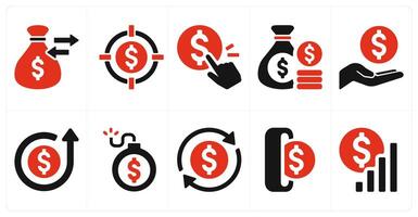 A set of 10 finance and money icons as funds, target profit, pay per click, vector