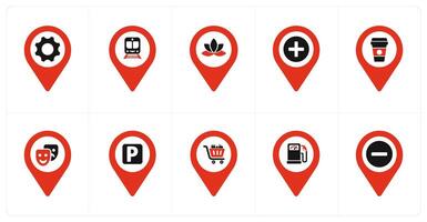 A set of 10 Location Pointer icons as options, train, fitness vector