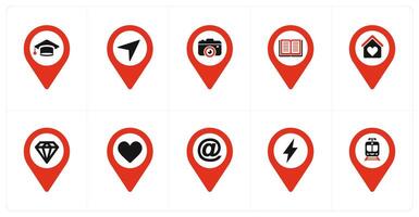 A set of 10 Location Pointer icons as graduation, direction, camera vector
