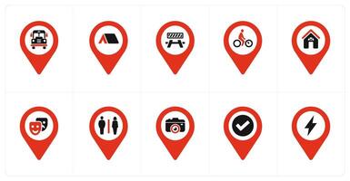 A set of 10 Location Pointer icons as bus station, home, barrier vector