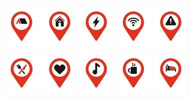 A set of 10 Location Pointer icons as home, electricity, wifi vector