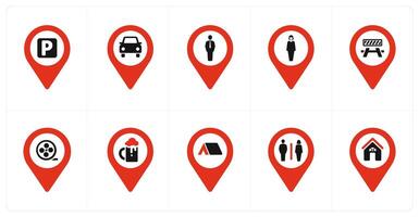 A set of 10 Location Pointer icons as parking spot, car parking vector