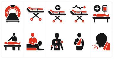 A set of 10 medical icons as computer tomography, stretcher, medical treatment vector