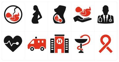 A set of 10 medical icons as fetus, pregnancy, obstetrics vector
