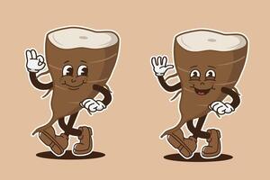 set of cassava mascot character with retro style, groovy style, vintage mascot, character food mascot vector