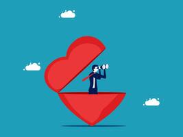 man is looking through a heart shaped box vector