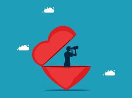 a man is looking through a heart shaped box vector