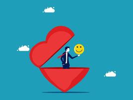 man holding a smiley face in a heart shape vector