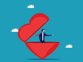 man in heart shape with open box vector