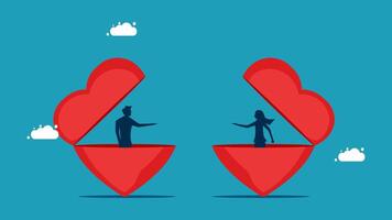 two people are standing in a heart shaped box vector