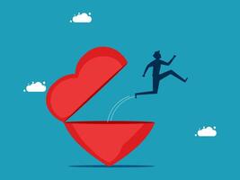 a man jumping out of a heart shaped box vector