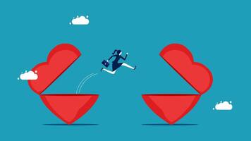 businessman jumping from heart shaped box to another vector