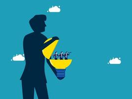 a man holding a light bulb with a business idea in it vector