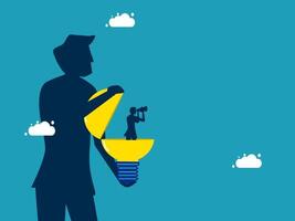 a man holding a light bulb with a camera in it vector