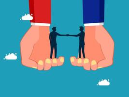 two hands holding a small person in between them vector