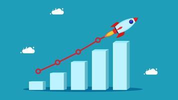 a rocket is going up a bar chart vector