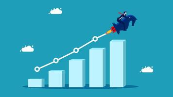 businessman riding on a rocket to the top of a bar chart vector