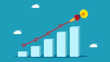 a rocket is going up a bar chart vector