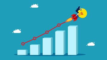 businessman riding on a rocket to the top of a bar chart vector