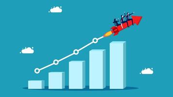 a rocket is flying over a bar chart vector