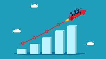business people riding on a rocket to the top of a chart vector