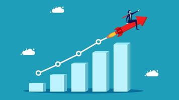 businessman flying on a rocket to the top of the chart vector