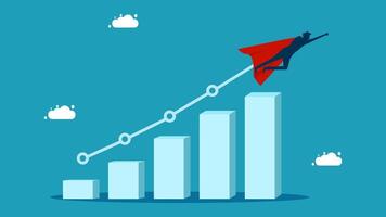 businessman flying over a bar chart with a red cape vector