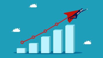 businessman flying over a graph chart with a red arrow vector