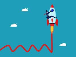 a man is riding on a rocket with a red line vector