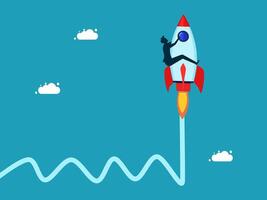 a man is riding on a rocket with a blue background vector