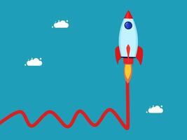 a rocket is flying into the sky with a red line vector